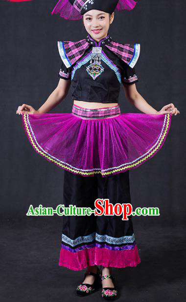 Chinese Traditional Zhuang Nationality Stage Show Outfits Ethnic Minority Folk Dance Costume for Women