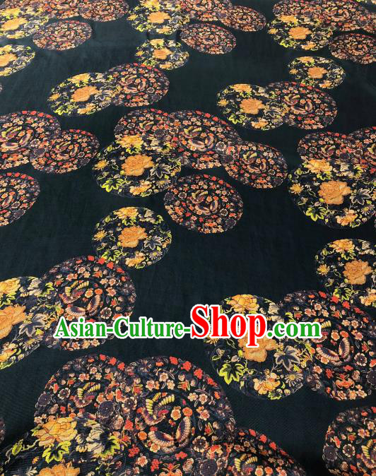 Asian Chinese Traditional Peony Butterfly Pattern Design Black Gambiered Guangdong Gauze Fabric Silk Material