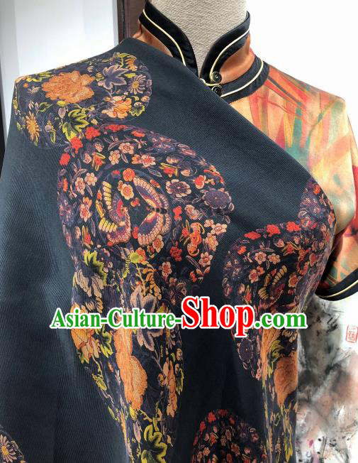 Asian Chinese Traditional Peony Butterfly Pattern Design Black Gambiered Guangdong Gauze Fabric Silk Material