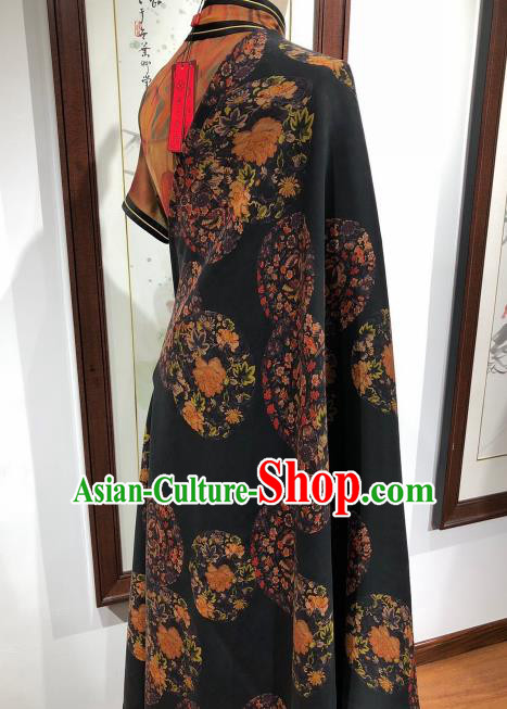 Asian Chinese Traditional Peony Butterfly Pattern Design Black Gambiered Guangdong Gauze Fabric Silk Material