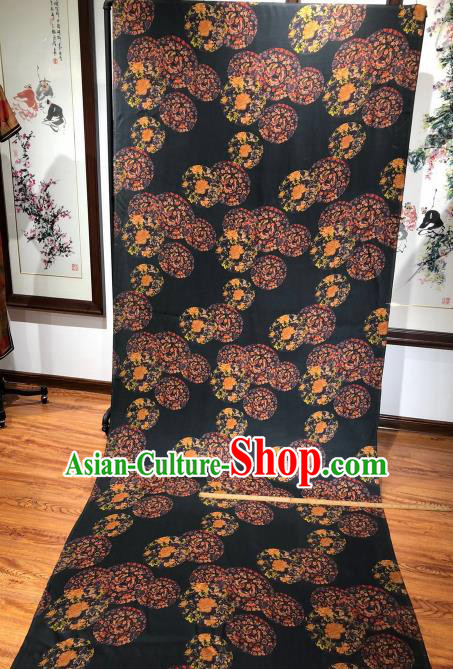 Asian Chinese Traditional Peony Butterfly Pattern Design Black Gambiered Guangdong Gauze Fabric Silk Material