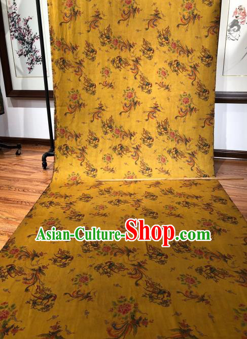 Asian Chinese Traditional Phoenix Peony Pattern Design Ginger Gambiered Guangdong Gauze Fabric Silk Material