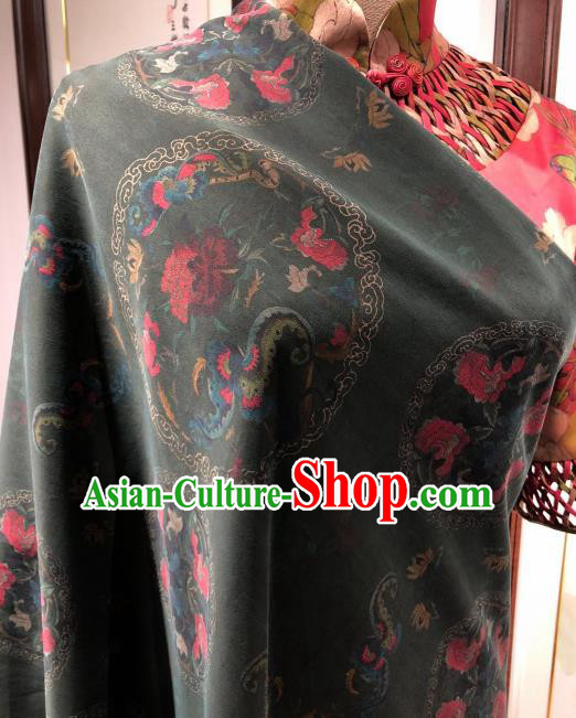 Asian Chinese Traditional Butterfly Peony Pattern Design Black Gambiered Guangdong Gauze Fabric Silk Material