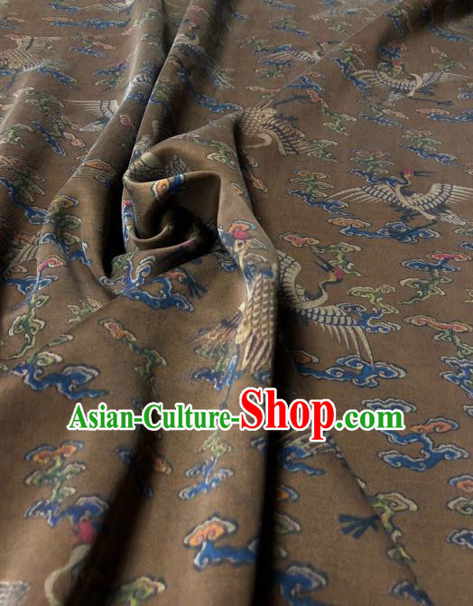 Asian Chinese Traditional Cloud Crane Pattern Design Brown Gambiered Guangdong Gauze Fabric Silk Material