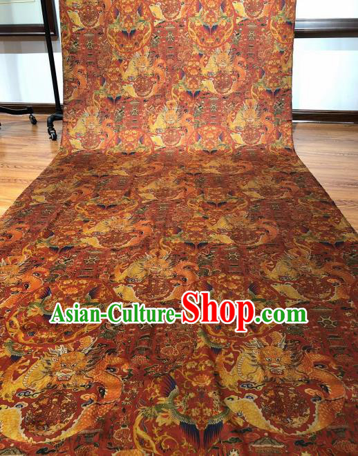 Asian Chinese Traditional Dragon Phoenix Pattern Design Red Gambiered Guangdong Gauze Fabric Silk Material