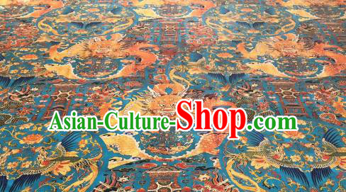 Asian Chinese Traditional Dragon Phoenix Pattern Design Blue Gambiered Guangdong Gauze Fabric Silk Material