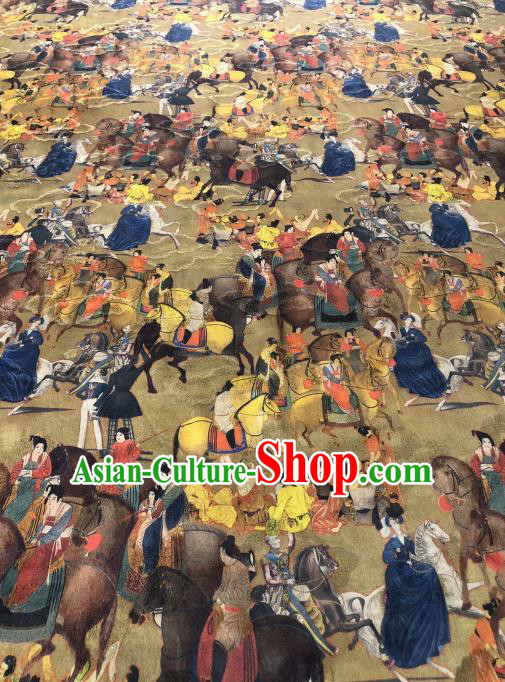 Asian Chinese Traditional Tang Dynasty Pattern Design Yellow Gambiered Guangdong Gauze Fabric Silk Material
