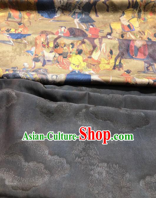 Asian Chinese Traditional Tang Dynasty Pattern Design Yellow Gambiered Guangdong Gauze Fabric Silk Material