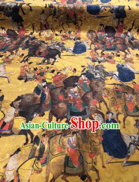 Asian Chinese Traditional Tang Dynasty Pattern Design Golden Gambiered Guangdong Gauze Fabric Silk Material
