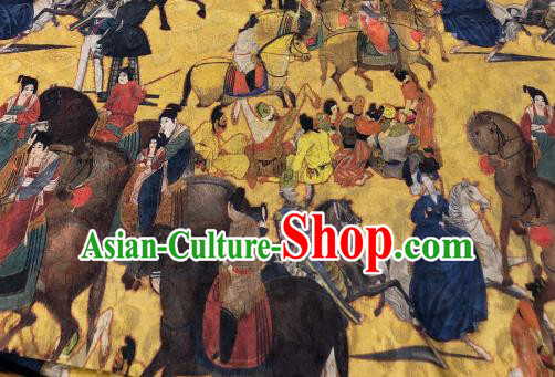 Asian Chinese Traditional Tang Dynasty Pattern Design Golden Gambiered Guangdong Gauze Fabric Silk Material