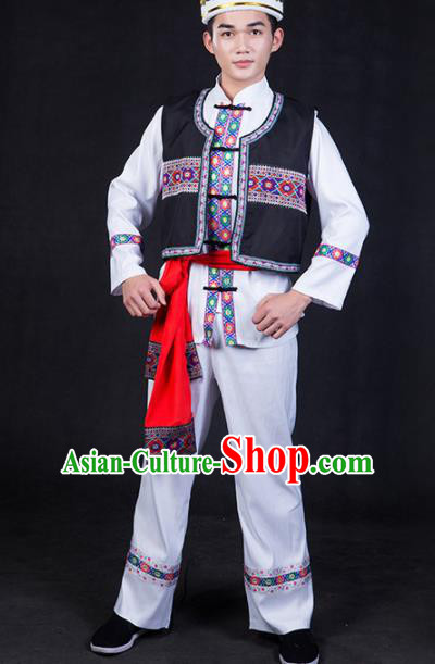 Chinese Traditional Tajik Nationality Festival Compere White Outfits Ethnic Minority Folk Dance Stage Show Costume for Men