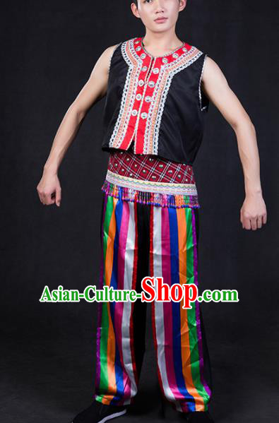 Chinese Traditional Moinba Nationality Festival Compere Outfits Ethnic Minority Folk Dance Stage Show Costume for Men