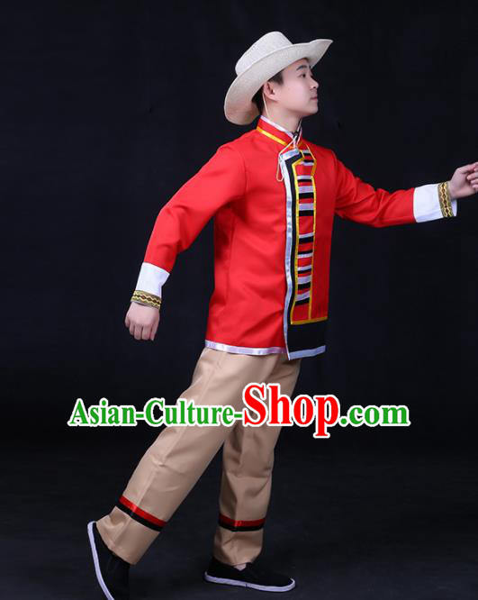 Chinese Traditional Pumi Nationality Festival Compere Outfits Ethnic Minority Folk Dance Stage Show Costume for Men
