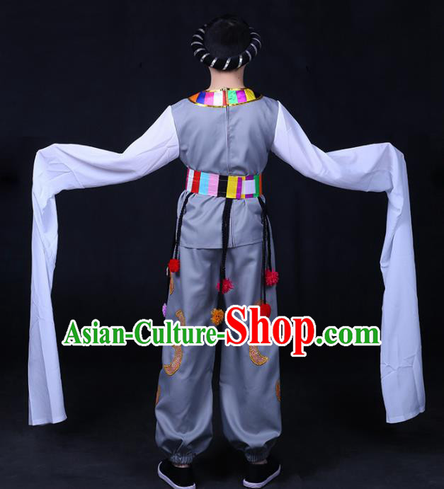 Chinese Traditional Zang Nationality Festival Compere Grey Outfits Ethnic Minority Folk Dance Stage Show Costume for Men