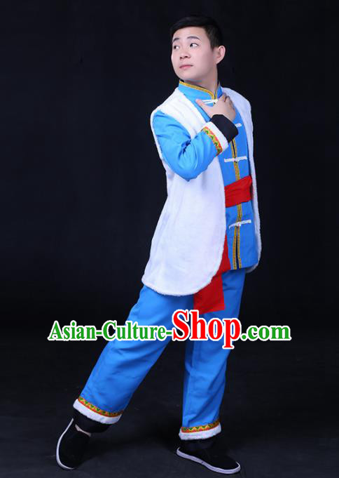 Chinese Traditional Naxi Nationality Festival Compere Outfits Ethnic Minority Folk Dance Stage Show Costume for Men