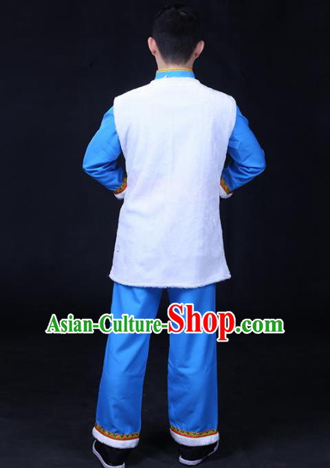Chinese Traditional Naxi Nationality Festival Compere Outfits Ethnic Minority Folk Dance Stage Show Costume for Men