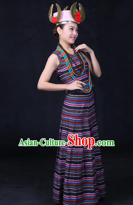 Chinese Traditional Drung Nationality Stage Show Dress Ethnic Minority Folk Dance Costume for Women