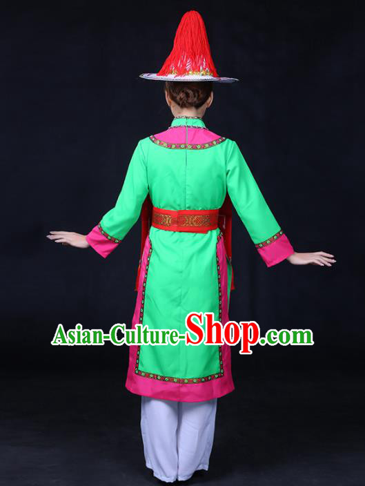 Chinese Traditional Yughur Nationality Stage Show Green Dress Ethnic Minority Folk Dance Costume for Women