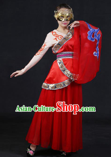 Chinese Spring Festival Gala Classical Dance Red Dress Traditional Fan Dance Compere Costume for Women