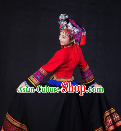 Chinese Traditional Yao Nationality Stage Show Bride Dress Ethnic Minority Folk Dance Costume for Women