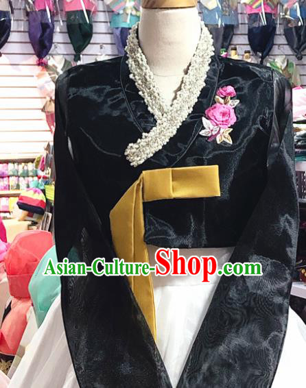 Korean Traditional Hanbok Black Blouse and White Dress Asian Korea Princess Fashion Costume for Women