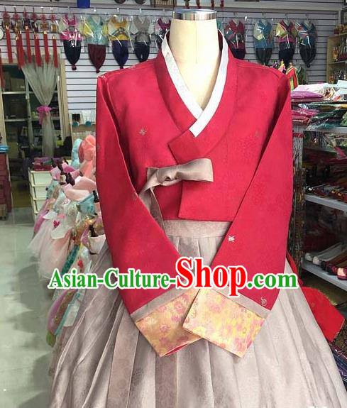 Korean Traditional Hanbok Red Blouse and Pink Dress Asian Korea Princess Fashion Costume for Women