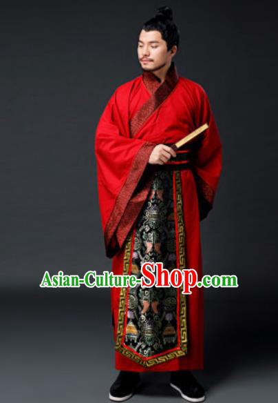 Traditional Chinese Han Dynasty Prime Minister Red Clothing Ancient Drama Royal King Costume for Men