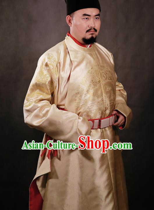 Chinese Ming Dynasty Emperor Embroidered Golden Imperial Robe Ancient Royal Highness Costumes for Men