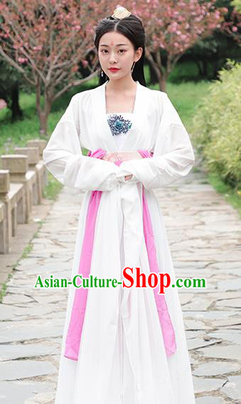 Chinese Traditional Classical Dance White Hanfu Dress Ancient Drama Court Princess Costume for Women