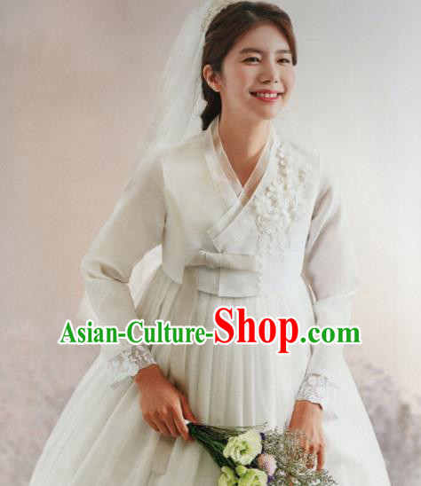 Korean Traditional Hanbok Wedding Bride White Blouse and Dress Outfits Asian Korea Fashion Costume for Women
