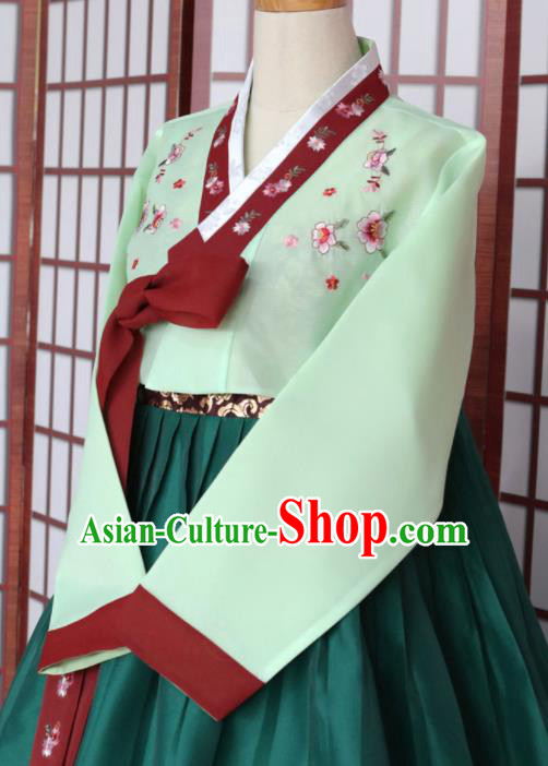 Korean Traditional Hanbok Green  Blouse and Deep Green Dress Outfits Asian Korea Wedding Fashion Costume for Women