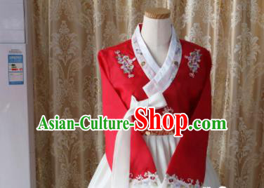 Korean Traditional Garment Hanbok Red Blouse and White Dress Outfits Asian Korea Fashion Costume for Women