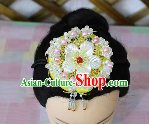 Korean Traditional Court Bride Shell Flower Yellow Hairband Asian Korea Fashion Wedding Hair Accessories for Women