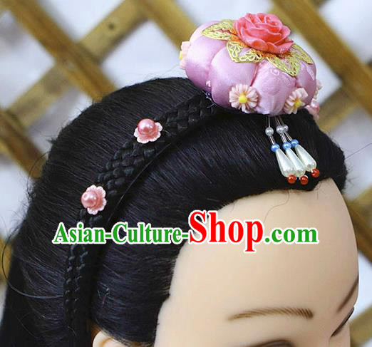 Korean Traditional Court Bride Pink Rose Hairband Asian Korea Fashion Wedding Hair Accessories for Women