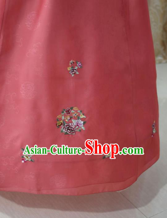 Korean Traditional Bride Garment Hanbok Embroidered Pink Blouse and Red Dress Outfits Asian Korea Fashion Costume for Women