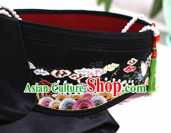 Korean Traditional Court Bride Black Embroidered Hat Asian Korea Fashion Wedding Hair Accessories for Women