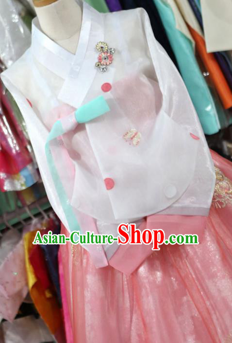 Korean Traditional Garment Bride Hanbok White Blouse and Pink Dress Outfits Asian Korea Fashion Costume for Women