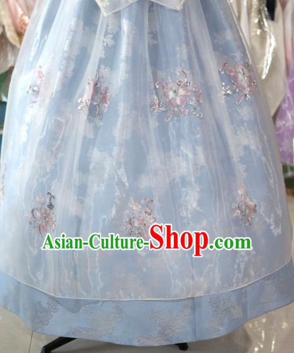 Korean Traditional Garment Bride Mother Hanbok Pink Blouse and Blue Dress Outfits Asian Korea Fashion Costume for Women