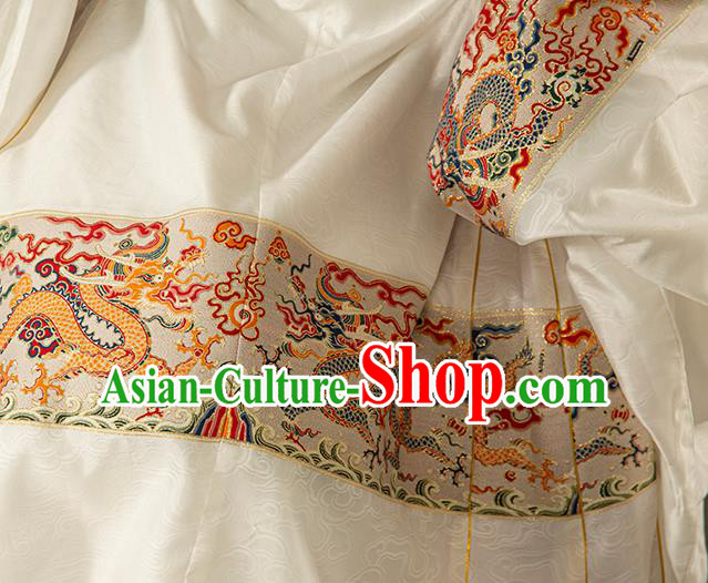 Chinese Traditional Ming Dynasty Queen White Embroidered Dress Ancient Imperial Empress Costumes for Women