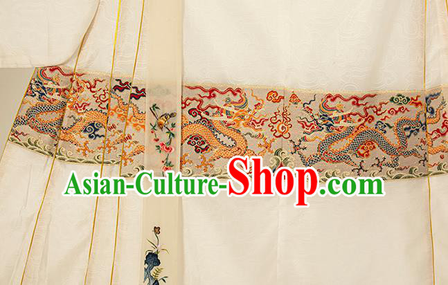 Chinese Traditional Ming Dynasty Queen White Embroidered Dress Ancient Imperial Empress Costumes for Women