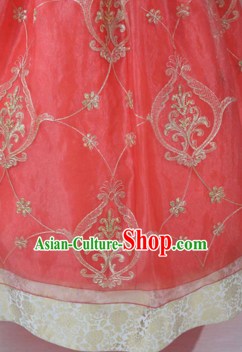 Korean Traditional Garment White Blouse and Peach Pink Dress Bride Hanbok Asian Korea Fashion Costume for Women