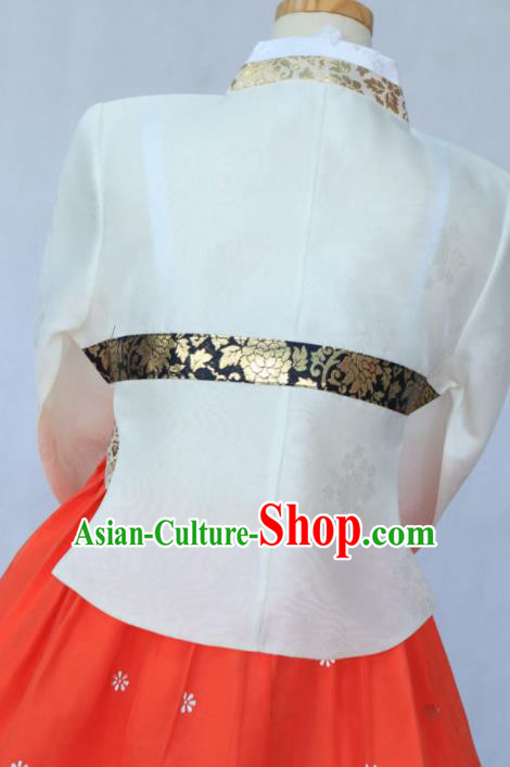 Korean Traditional Garment White Blouse and Orange Dress Bride Hanbok Asian Korea Fashion Costume for Women