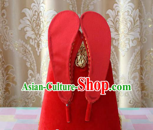 Korean Traditional Royal King Red Hat Asian Korea Ancient Emperor Headwear for Men