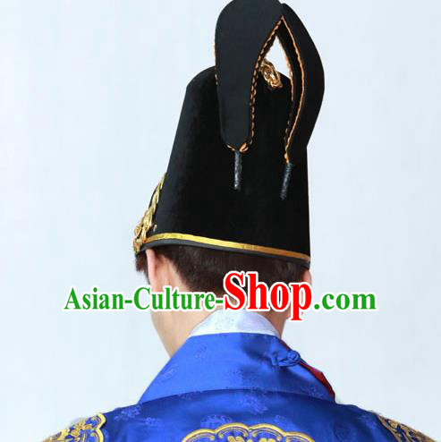Korean Traditional King Black Hat Asian Korea Ancient Emperor Headwear for Men