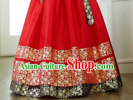 Korean Traditional Hanbok Garment Navy Blouse and Red Dress Asian Korea Fashion Costume for Women