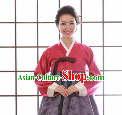 Korean Traditional Mother Hanbok Garment Red Blouse and Purple Dress Asian Korea Fashion Costume for Women