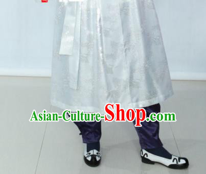 Korean Traditional White Silk Coat Hanbok Asian Korea Bridegroom Fashion Costume for Men