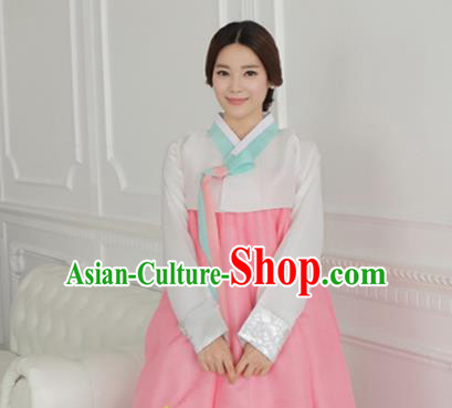Korean Traditional Hanbok Garment White Blouse and Pink Dress Asian Korea Fashion Costume for Women