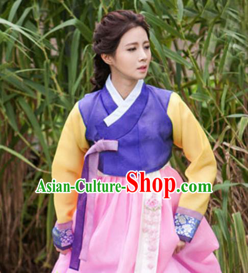 Korean Traditional Mother Hanbok Garment Purple Blouse and Pink Dress Asian Korea Fashion Costume for Women