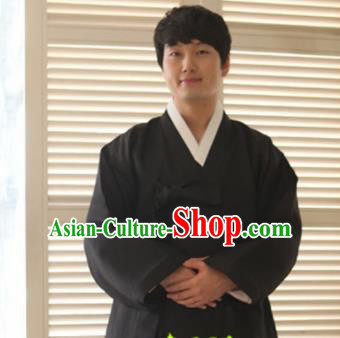 Korean Traditional Black Shirt and Pants Hanbok Asian Korea Bridegroom Fashion Costume for Men